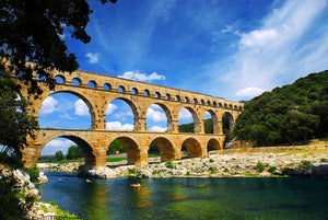 The Roman Pont du Gard aqueduct near Nimes, France.
