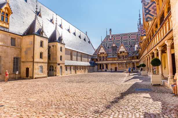 The main courtyard in the Hospices de Beaune