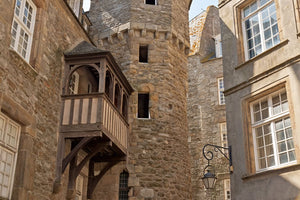 The ancient balcony on the  oldest house in the city of Dinan.