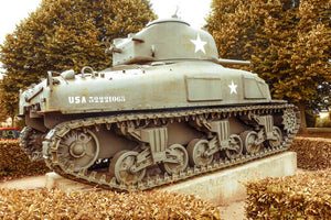 A tank on display at the American Military cemetery near Omaha Beach.