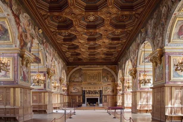 The inside hall at Fontainebleau castle.