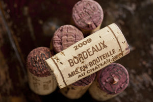 A cork from a bottle of 2009 Bordeaux wine.