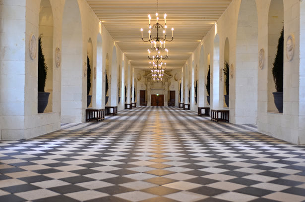 The grand hall inside Chenonceau castle in the Loire Valley.