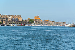 A view of the old town and harbor of St. Malo from across the bay.