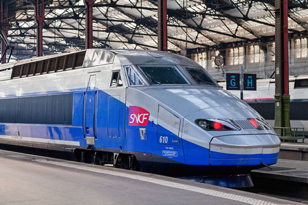 A TGV train bound for the city of St. Malo sits at Gare Montparnasse in Paris.