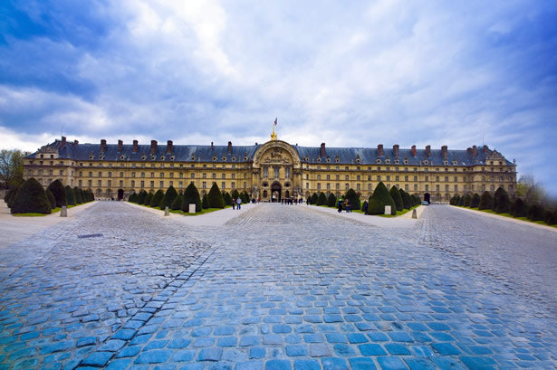 The exterior of Les Invalides in Paris, France.
