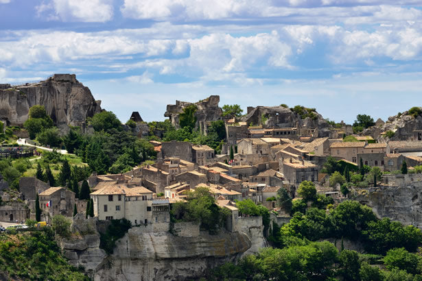 The hillside town of Les Baux de Provence, France.
