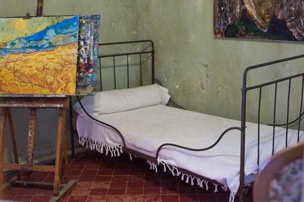 A recreation of Vincent Van Gogh's bedroom in Provence, France.